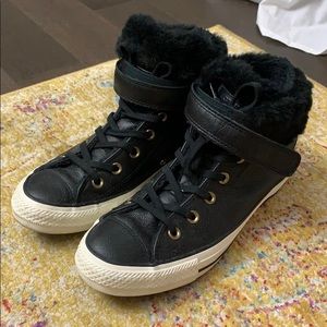 Converse high top black leather sneakers